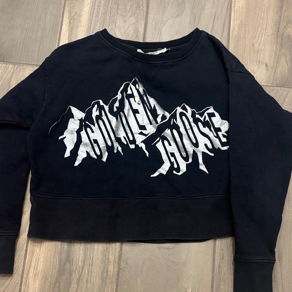 Golden Goose Cropped Black Sweatshirt with Silver Graphic